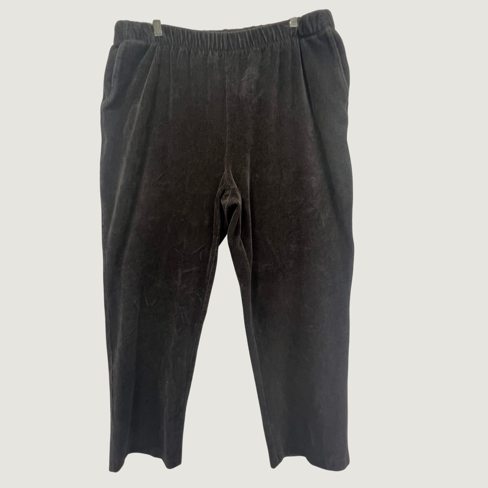 Lands End Womens XL Petite Gray Corduroy Elastic Waist Pull On Pants 18 P